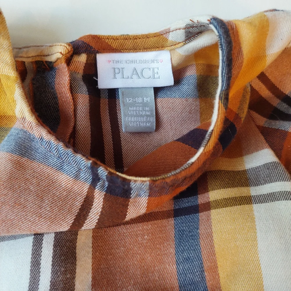 🛍 The Children's Place Baby Girl Plaid Dress 12-18 M Fall Yellow Brown White